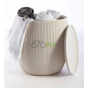 Keter Urban Knit Pouf Ottoman Set of 2 with Storage Table