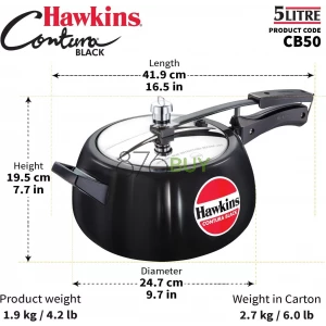 Hawkins CB50 Hard Anodised Pressure Cooker, 5-Liter