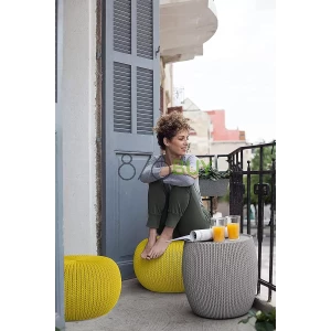 Keter Urban Knit Pouf Ottoman Set of 2 with Storage Table