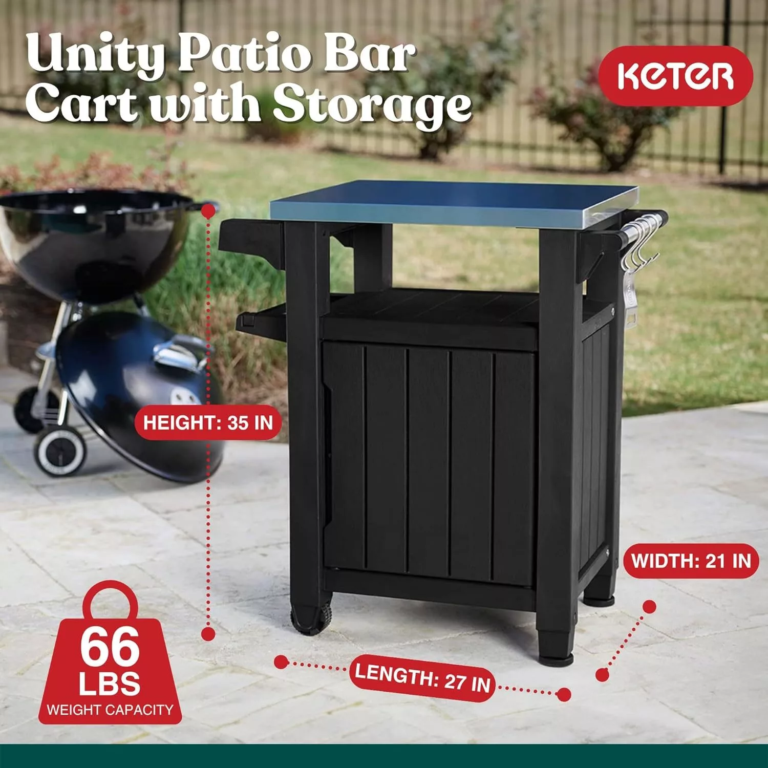 Keter Outdoor BBQ Grill Prep & Serving Cart - Image 7