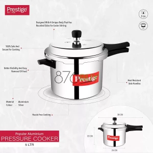 Prestige Popular Aluminum Pressure Cooker, 5 L, Silver