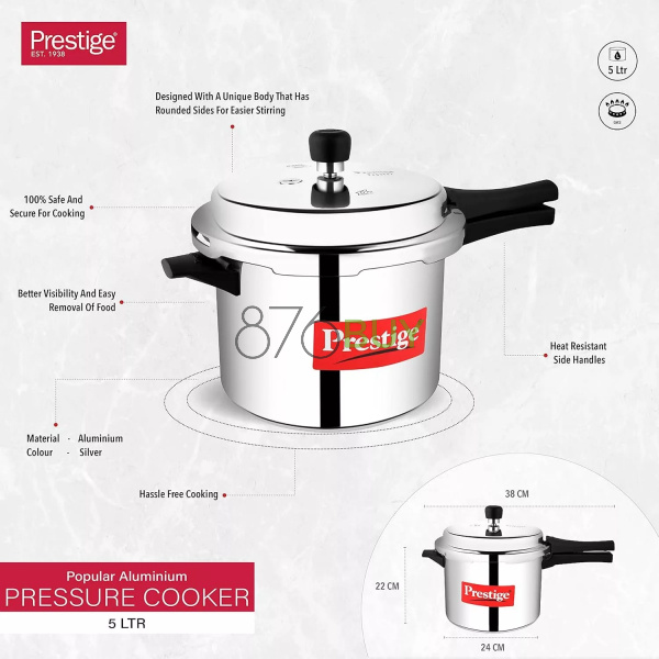 Prestige Popular Pressure Cooker, 10 Liter, Silver - Image 3
