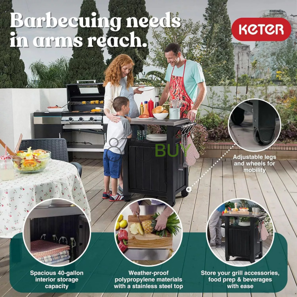 Keter Outdoor BBQ Grill Prep & Serving Cart - Image 6