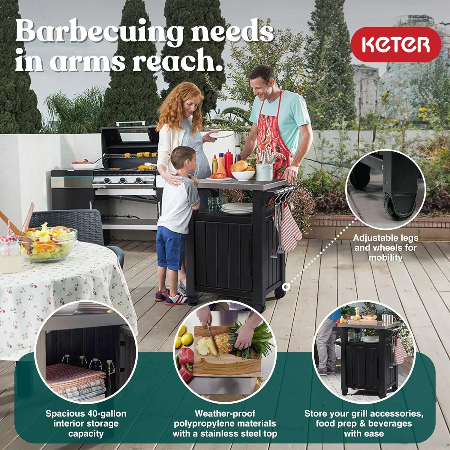 Keter Outdoor BBQ Grill Prep & Serving Cart - Image 6