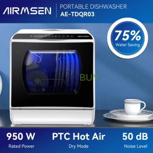 AIRMSEN Portable Countertop Dishwasher with 5-Liter Built-in Water Tank and Air-Dry Function