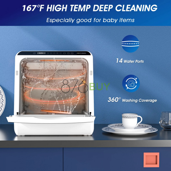 AIRMSEN Portable Countertop Dishwasher with 5-Liter Built-in Water Tank and Air-Dry Function - Image 5