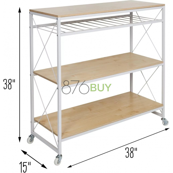 Honey-Can-Do Rolling Kitchen Island, White/Oak SHF-09512 White - Image 4