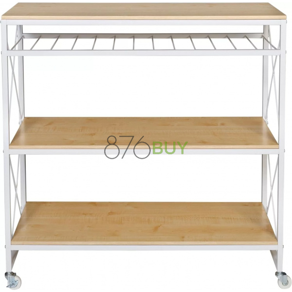 Honey-Can-Do Rolling Kitchen Island, White/Oak SHF-09512 White - Image 3