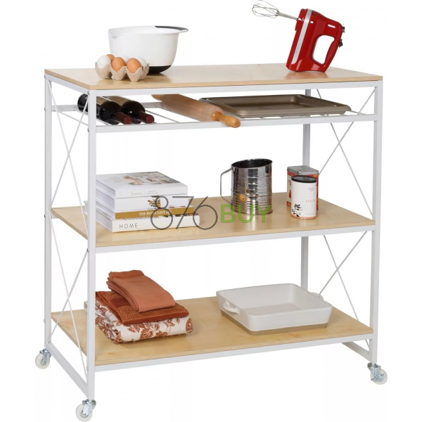 Honey-Can-Do Rolling Kitchen Island, White/Oak SHF-09512 White - Image 2