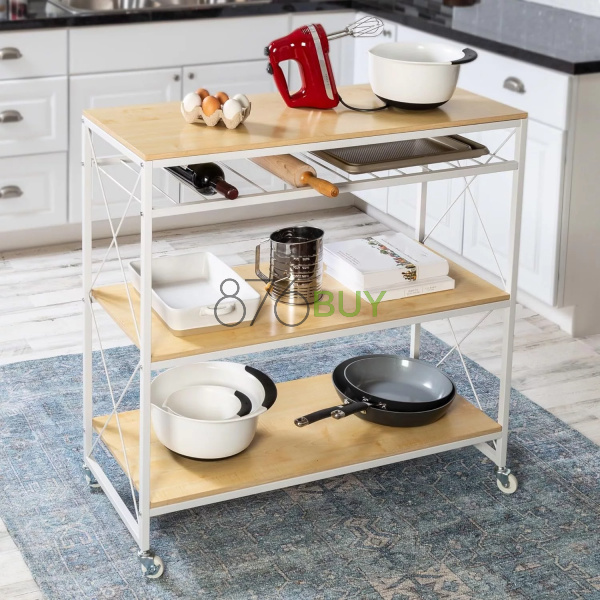 Honey-Can-Do Rolling Kitchen Island, White/Oak SHF-09512 White - Image 5