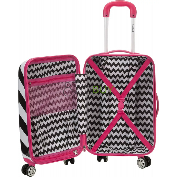Rockland Safari Hardside Spinner Wheel Luggage, Pink Chevron, Carry-On 20-Inch - Image 3