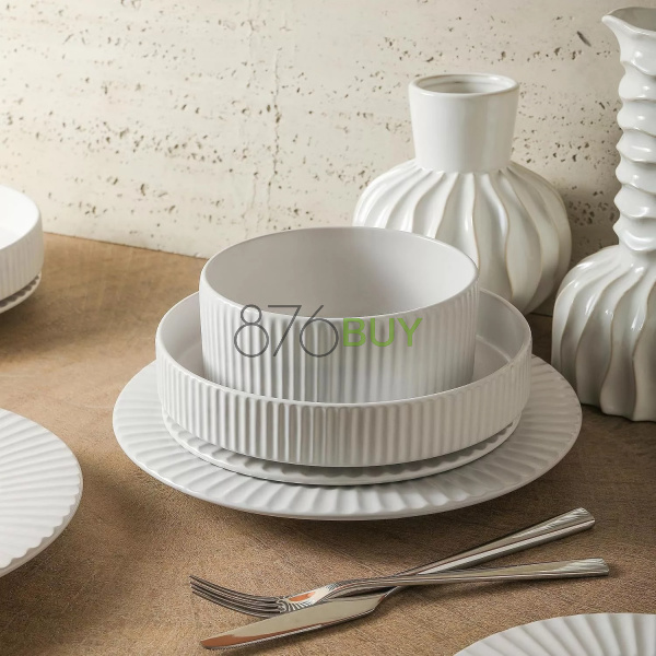 Christian Siriano Lusso 16-Piece Dinnerware Set Stoneware, White - Image 5