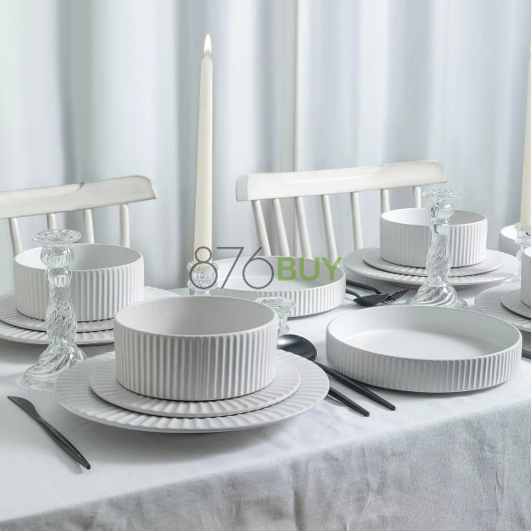 Christian Siriano Lusso 16-Piece Dinnerware Set Stoneware, White - Image 3