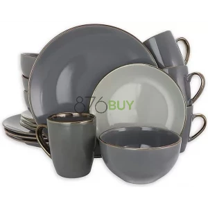 Elama16pc Stoneware Solid Stone Dinnerware Set Gray