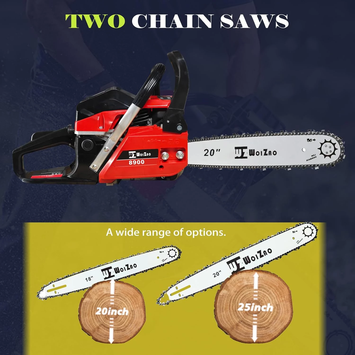 WOIZAO Gas Chainsaw 58CC with Quick-Switch Dual Bars (18 and 20 Inch) - Image 4