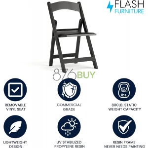 Flash Furniture Hercules Series Stackable Folding Chairs for Churches, Weddings and Formal Events - Set of 4, Black