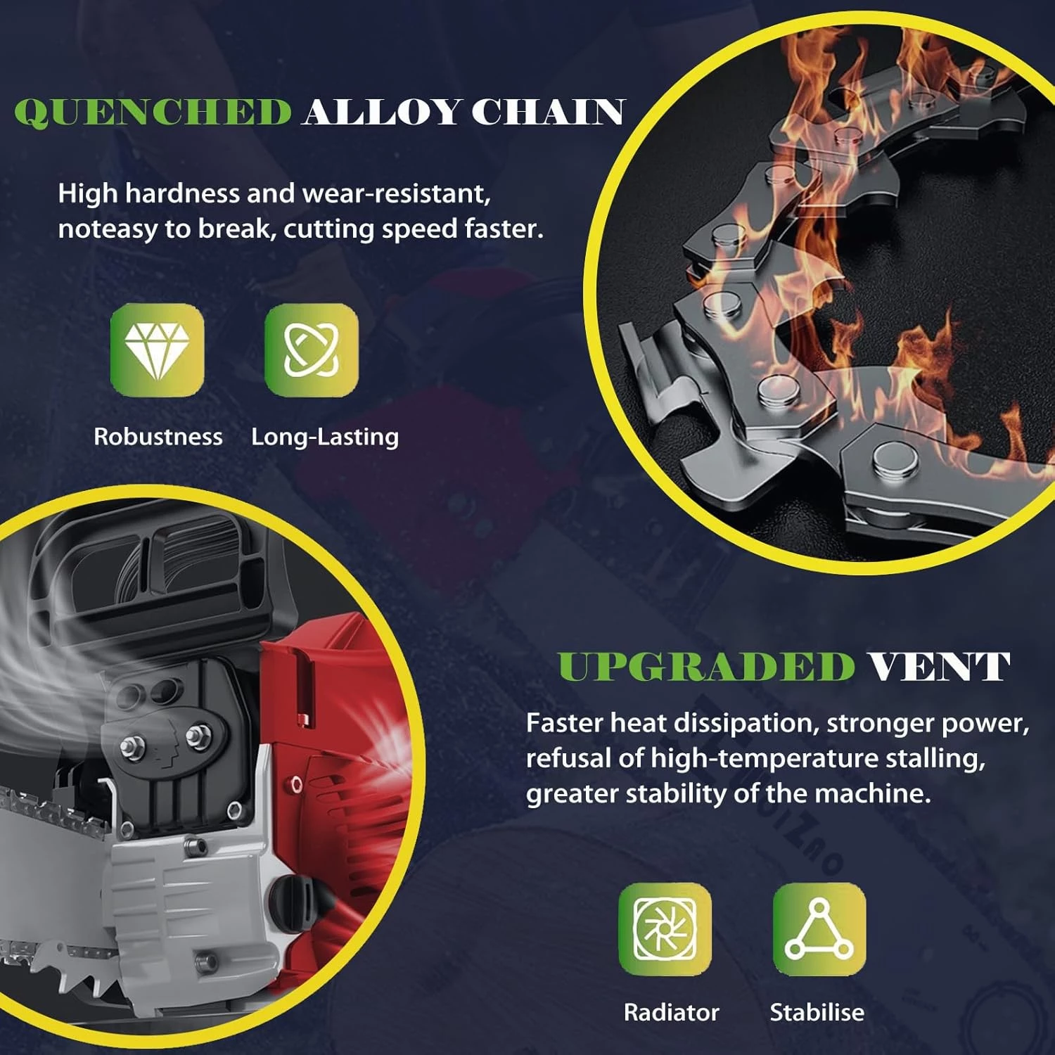 WOIZAO Gas Chainsaw 58CC with Quick-Switch Dual Bars (18 and 20 Inch) - Image 3