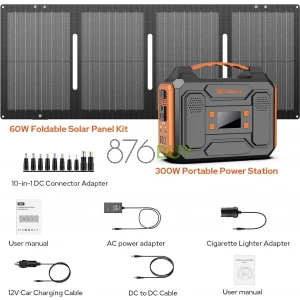 ZeroKor 300W Portable Solar Generator with Foldable 60W Solar Panel