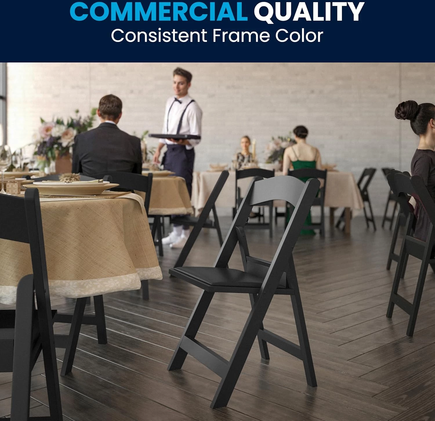 Flash Furniture Hercules Series Stackable Folding Chairs for Churches, Weddings and Formal Events - Set of 4, Black - Image 3