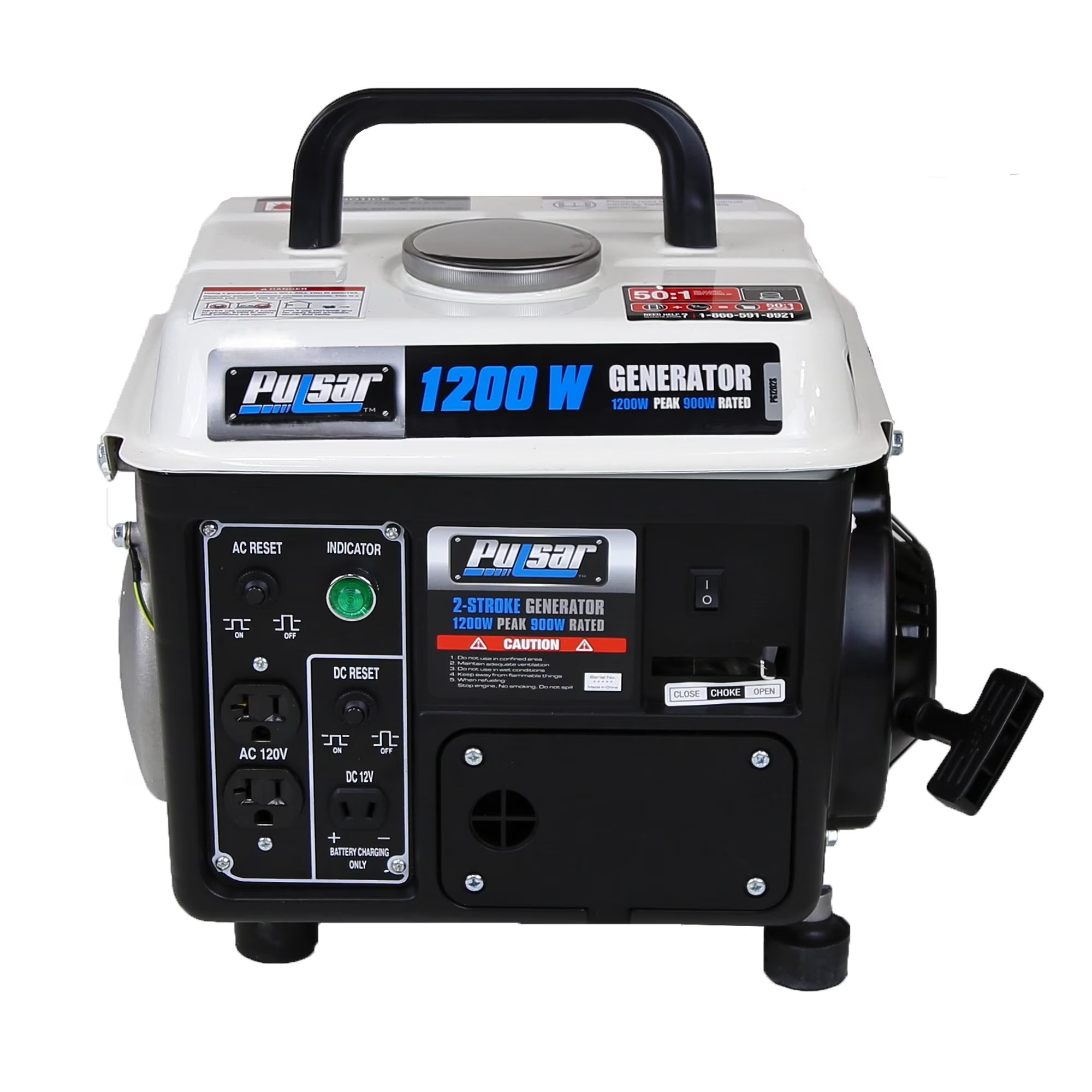 Pulsar 1200 Peak Watt, 900 Running Watt Portable 2-Cycle Gas Powered Generator