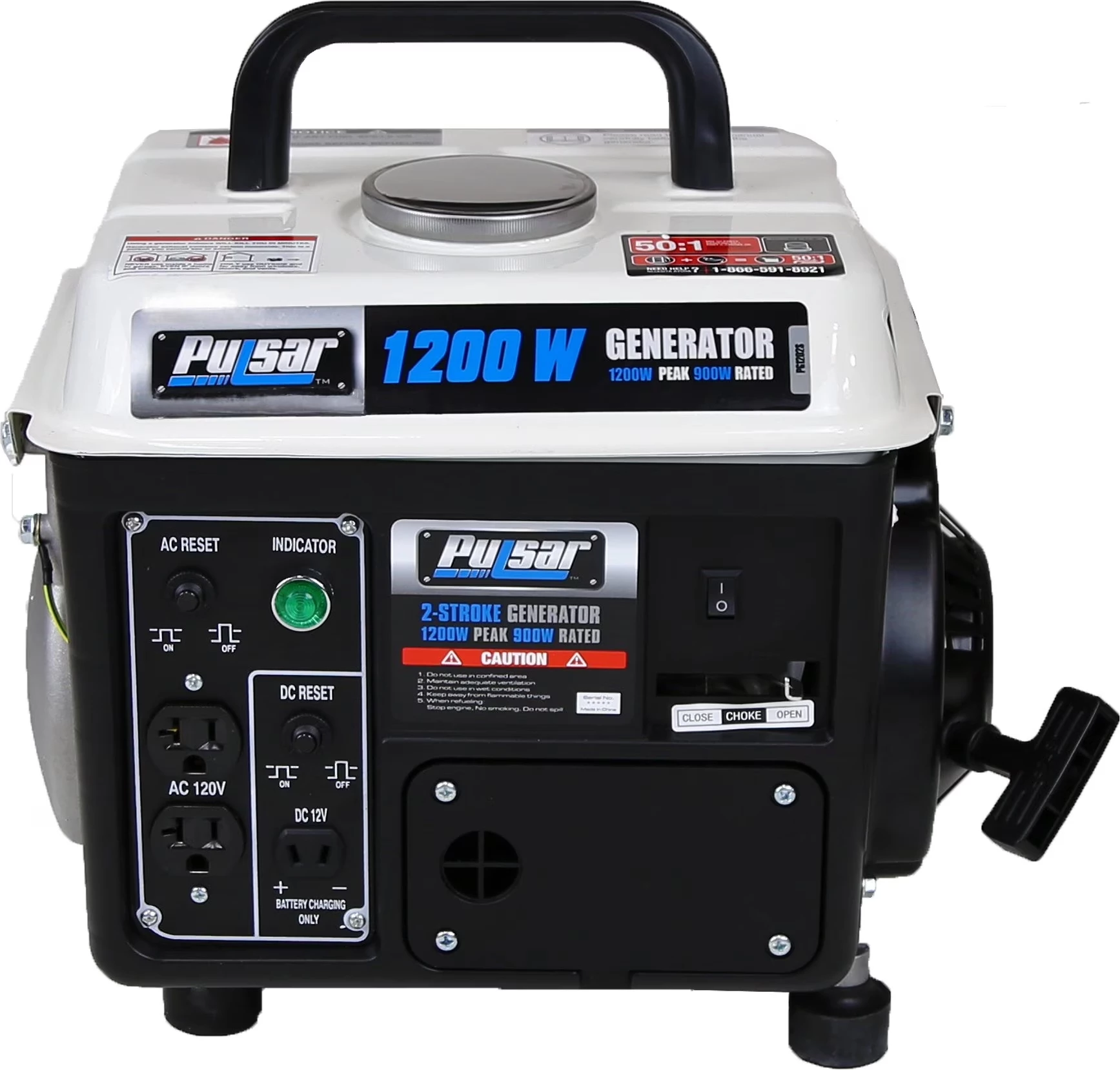 Pulsar 1200 Peak Watt, 900 Running Watt Portable 2-Cycle Gas Powered Generator