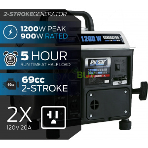 Pulsar 1200 Peak Watt, 900 Running Watt Portable 2-Cycle Gas Powered Generator