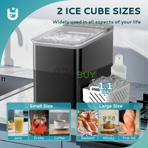 EUHOMY Countertop Ice Maker, Portable 2-Size Bullet Ice Machine with Self-Cleaning, 26.5 Lbs/24H, Black