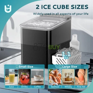 EUHOMY Countertop Ice Maker, Portable 2-Size Bullet Ice Machine with Self-Cleaning, 26.5 Lbs/24H, Black