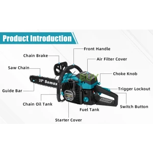 Semoxbit 58CC Gas Chainsaw 20 Inch Chain Saw with 2-Cycle Engine