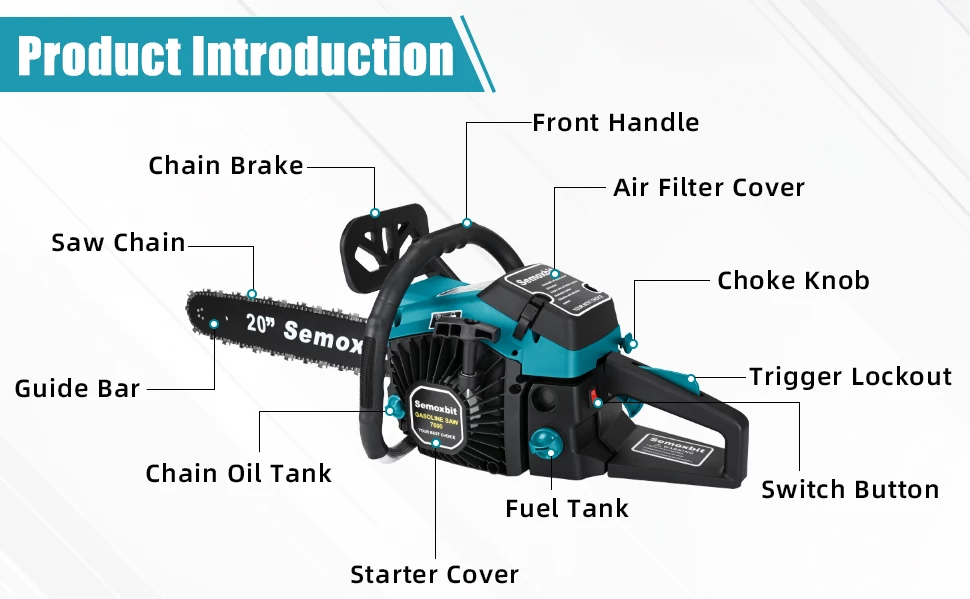 Semoxbit 58CC Gas Chainsaw 20 Inch Chain Saw with 2-Cycle Engine - Image 2