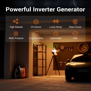 Efurden 2500-Watt Portable Inverter Generator Gas Powered, EPA Compliant, Parallel Capability, CO Shutdown, Low Noise