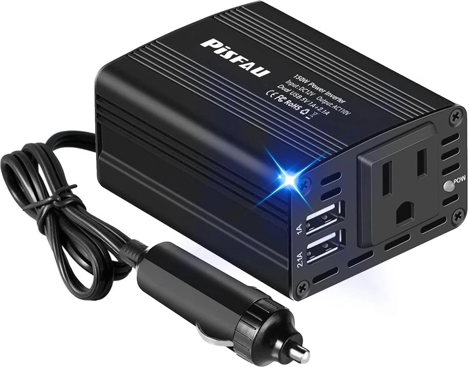 PiSFAU 150W Power Inverter 12V DC to 110V AC Car Plug Adapter Outlet Converter