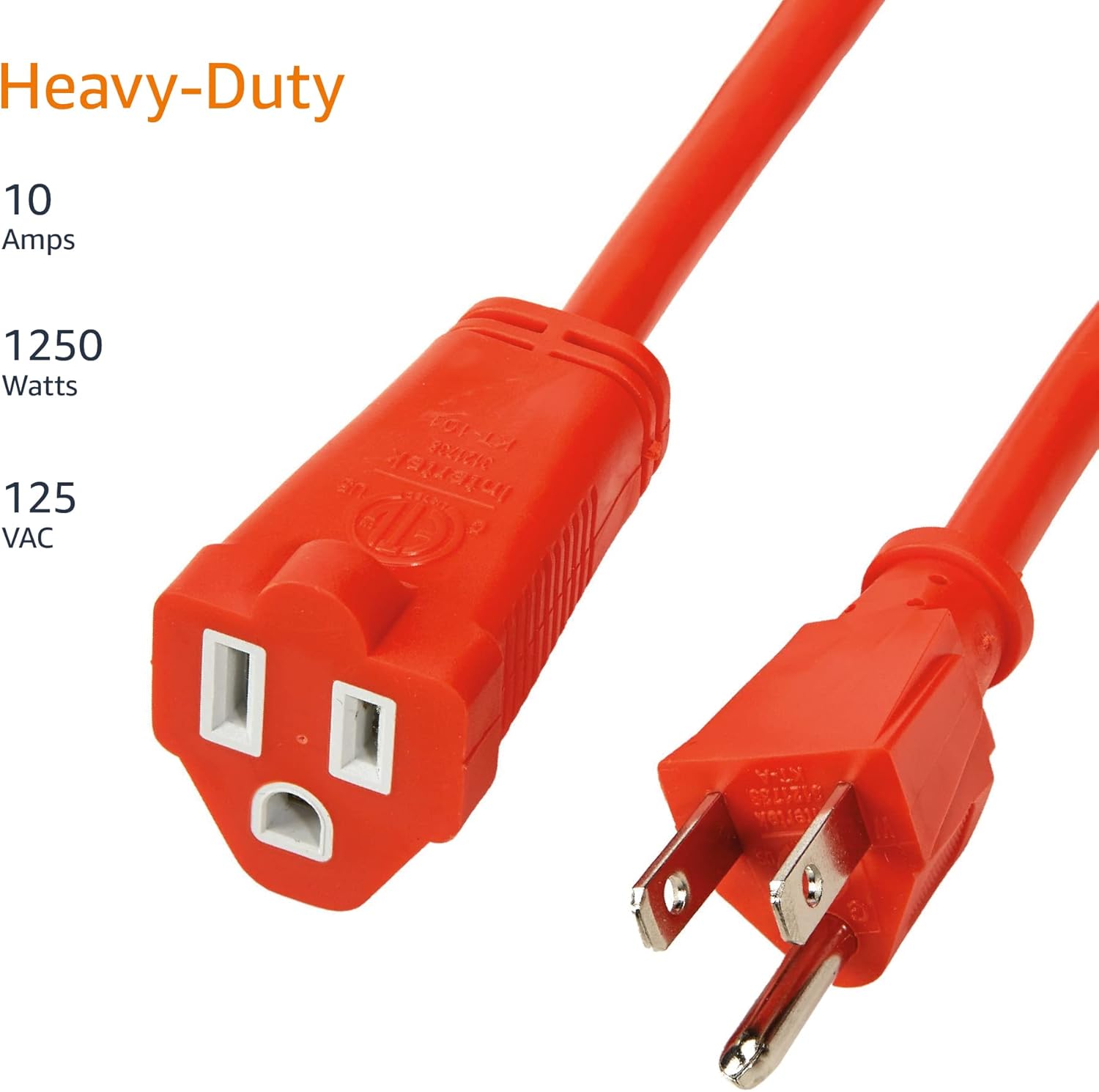 Amazon Basics 100 foot 3-Prong Vinyl Indoor/Outdoor Extension Cord - 10 Amps, 1250 Watts, 125 VAC - Orange - Image 4