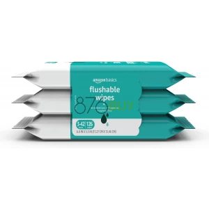 Amazon Basics Adult Wet Wipes Flushable Fragrance Free, 126 Count (3 Packs of 42)