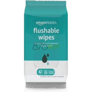 Amazon Basics Adult Wet Wipes Flushable Fragrance Free, 126 Count (3 Packs of 42)