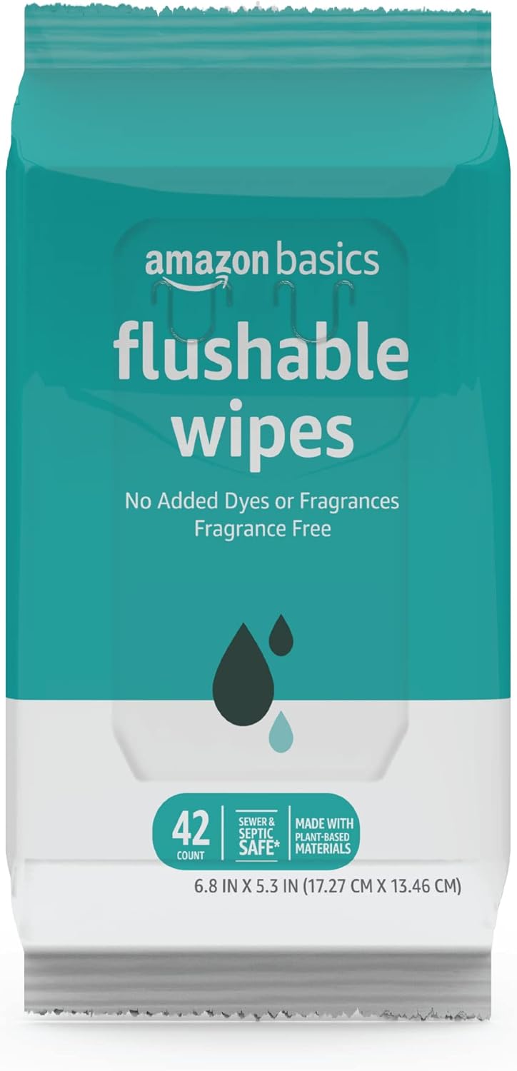 Amazon Basics Adult Wet Wipes Flushable Fragrance Free, 126 Count (3 Packs of 42) - Image 2