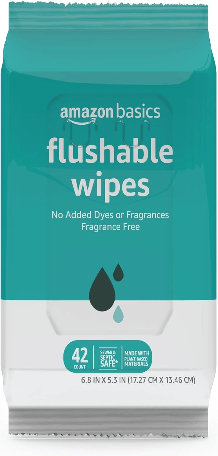Amazon Basics Adult Wet Wipes Flushable Fragrance Free, 126 Count (3 Packs of 42) - Image 2