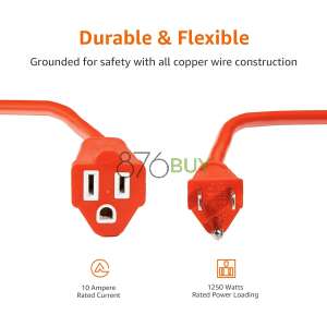 Amazon Basics 100 foot 3-Prong Vinyl Indoor/Outdoor Extension Cord - 10 Amps, 1250 Watts, 125 VAC - Orange