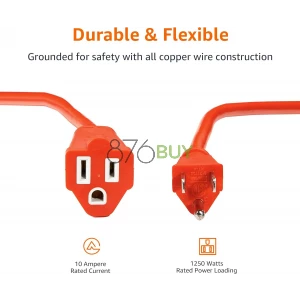 Amazon Basics 100 foot 3-Prong Vinyl Indoor/Outdoor Extension Cord - 10 Amps, 1250 Watts, 125 VAC - Orange