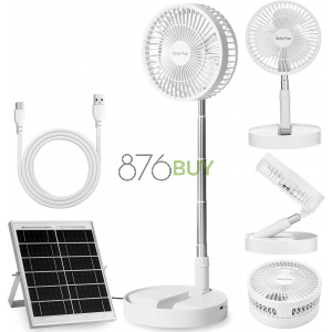 Solar Battery-operated Portable Standing Fan with Solar Panel