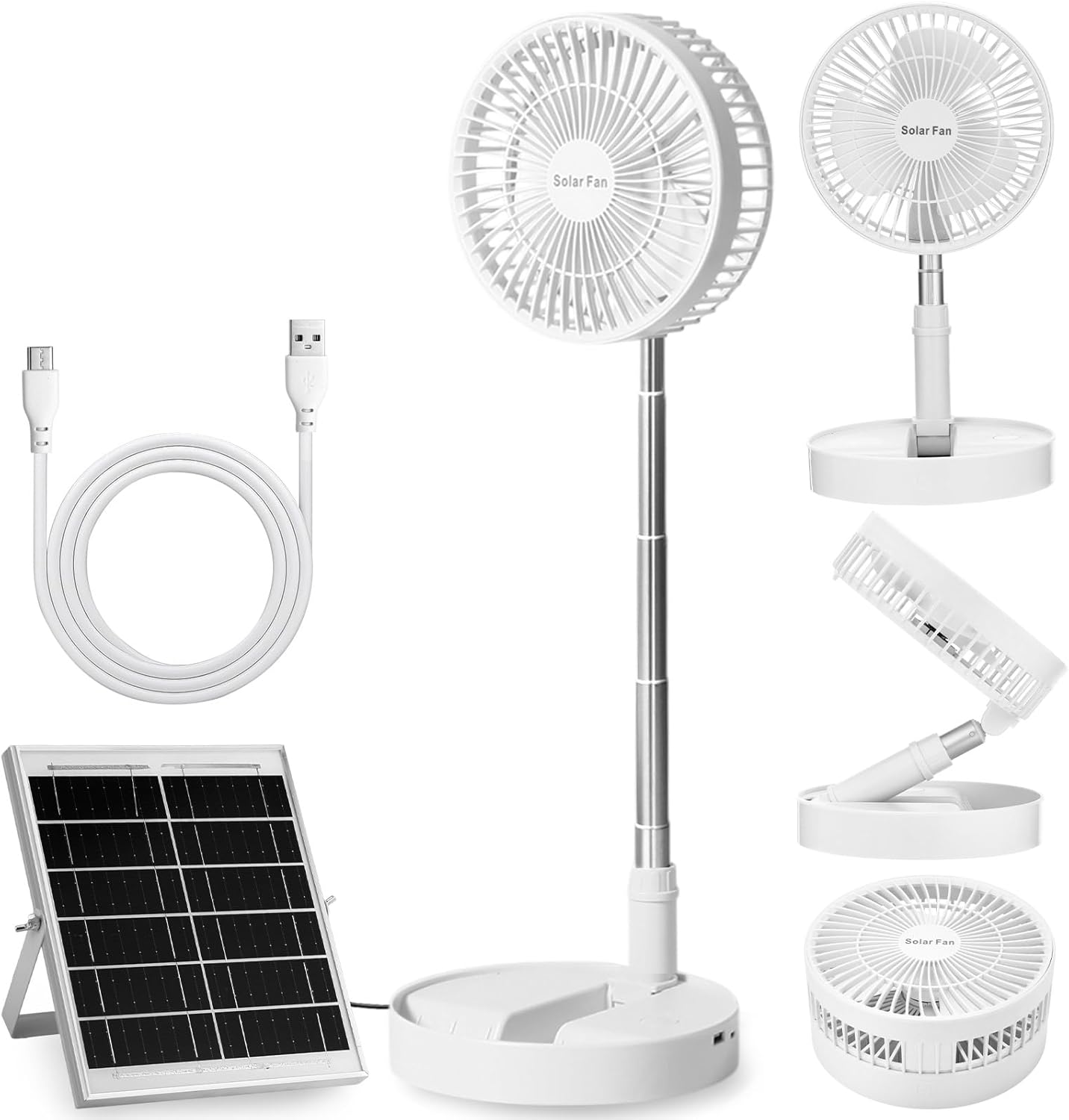 Solar Battery-operated Portable Standing Fan with Solar Panel