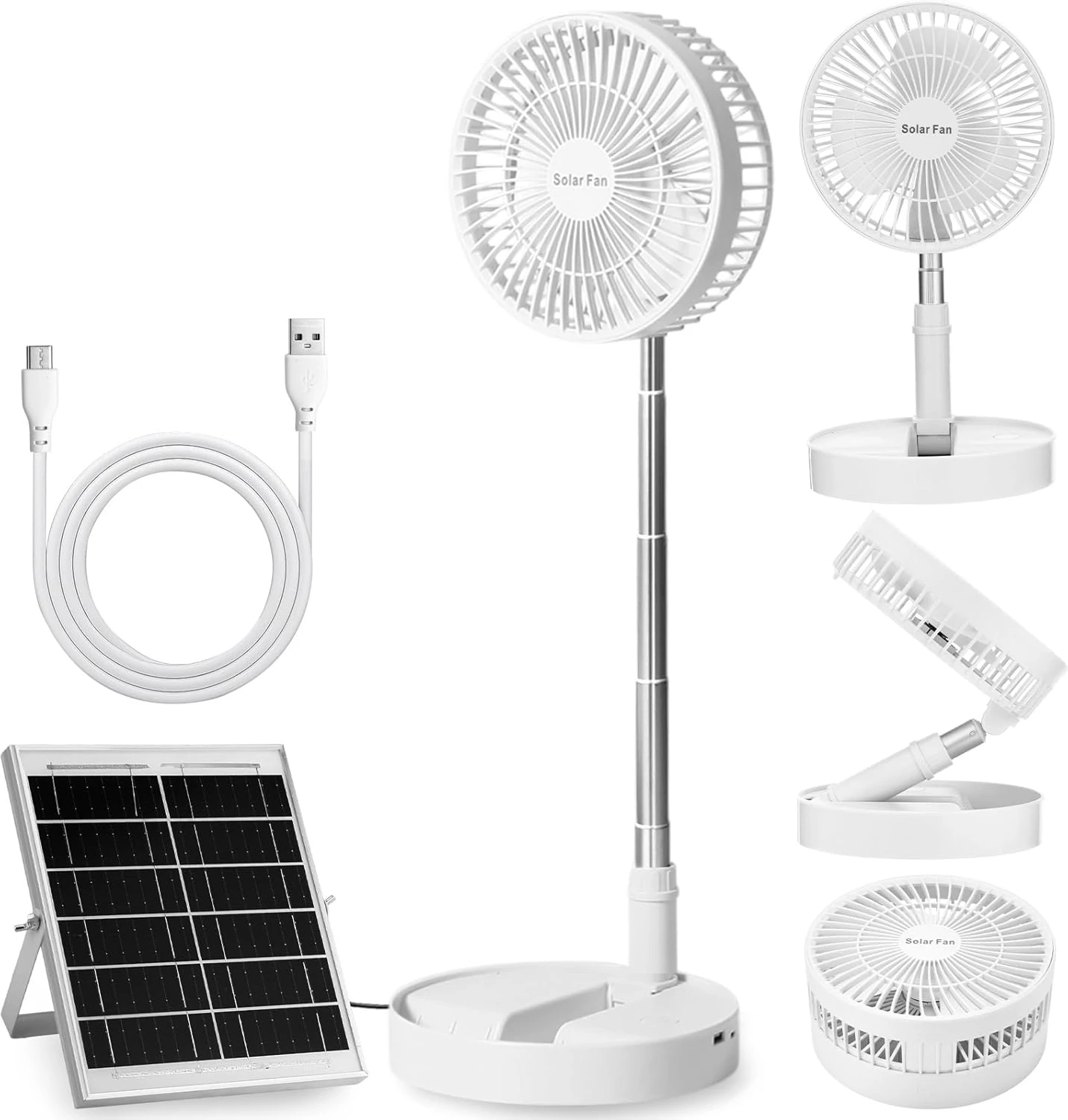 Solar Battery-operated Portable Standing Fan with Solar Panel