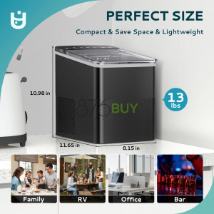 EUHOMY Countertop Ice Maker, Portable 2-Size Bullet Ice Machine with Self-Cleaning, 26.5 Lbs/24H, Black