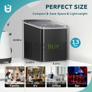 EUHOMY Countertop Ice Maker, Portable 2-Size Bullet Ice Machine with Self-Cleaning, 26.5 Lbs/24H, Black