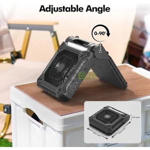 Solar Fan with LED Lantern - Battery Powered with Solar Panel, 90° Adjust, 3 Speed & Timer, 20Hrs Cooling