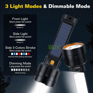 Solar LED Rechargeable Flashlight - 20000 Lumens Super Bright Tactical Flash Light, Compact & Waterproof, Long-Lasting Battery