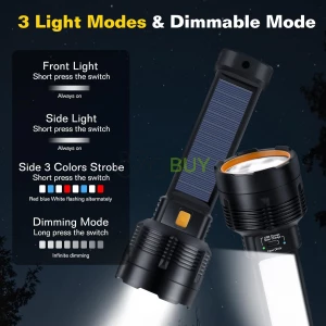 Solar LED Rechargeable Flashlight - 20000 Lumens Super Bright Tactical Flash Light, Compact & Waterproof, Long-Lasting Battery