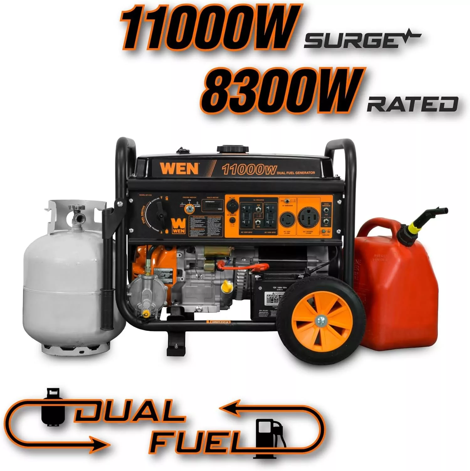 WEN 11,000-Watt 120V/240V Dual Fuel Portable Generator with Wheel Kit and Electric Start (DF1100T) - Image 7