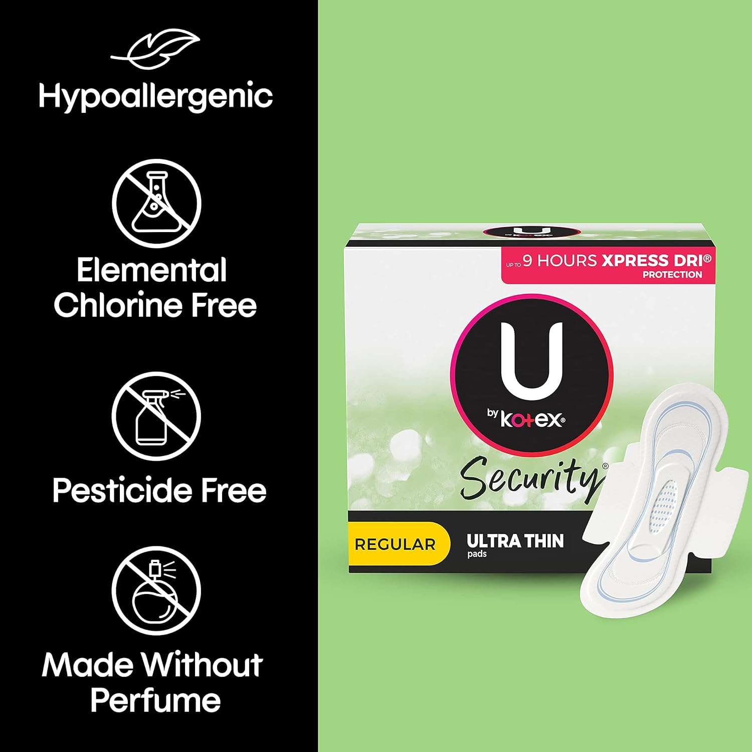U by Kotex Security Ultra Thin Feminine Pads with Wings, Regular Absorbency, Unscented, 36 Count - Image 3