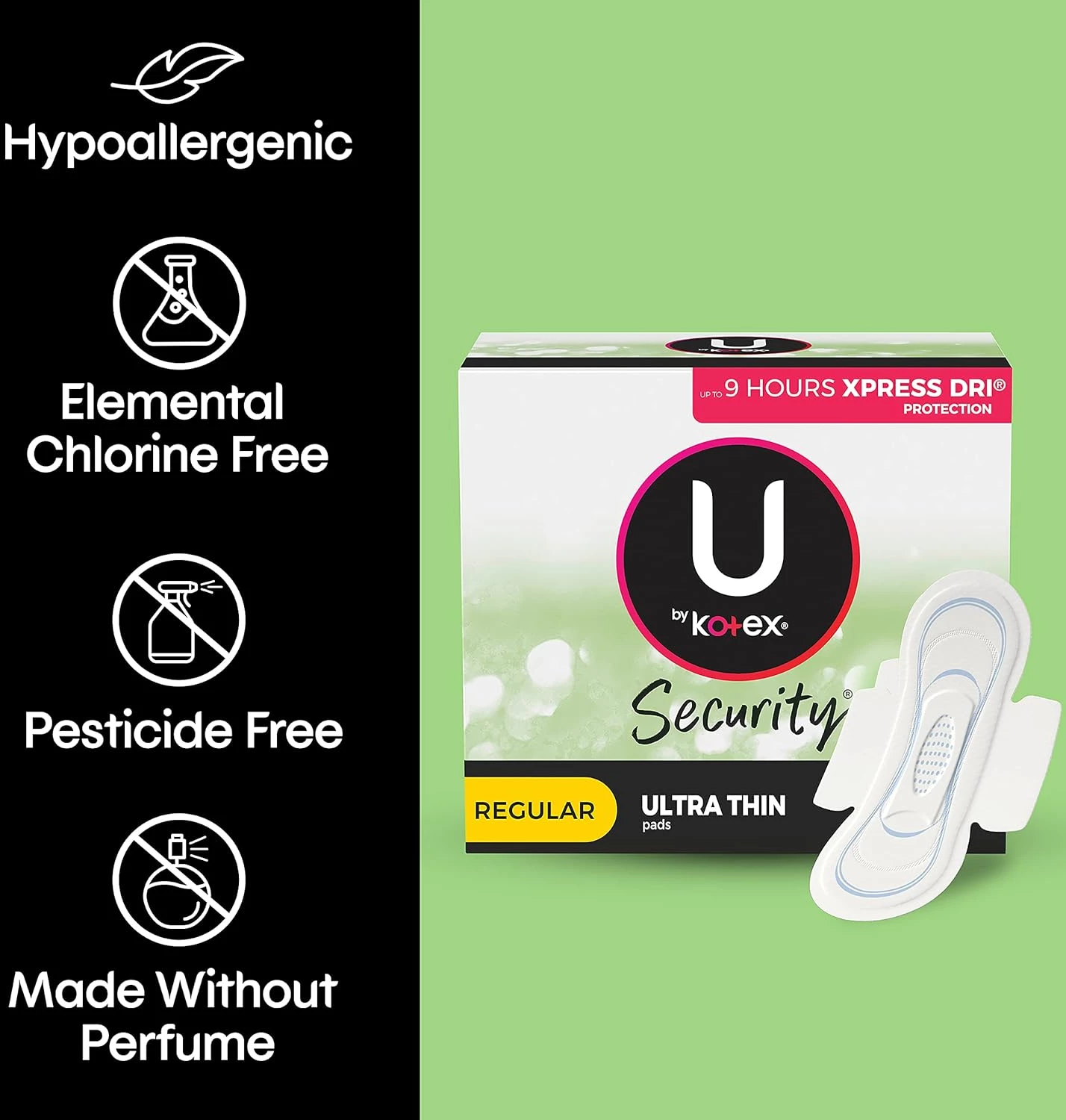 U by Kotex Security Ultra Thin Feminine Pads with Wings, Regular Absorbency, Unscented, 36 Count - Image 3